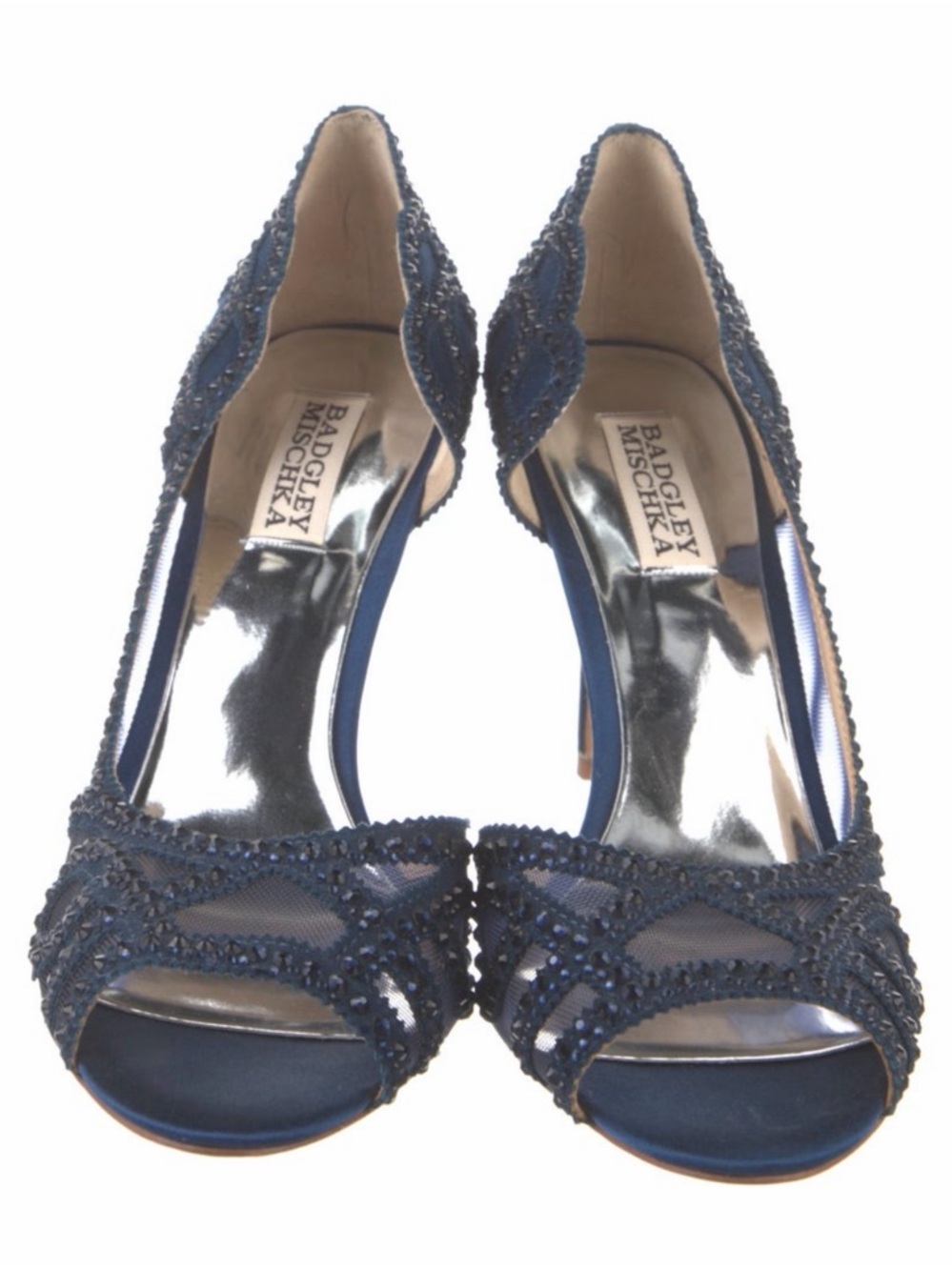 Badgley Mischka Navy Beaded Open-Toe Heels